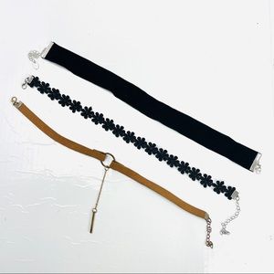 3 choker necklaces black & tan lace, pendant OS